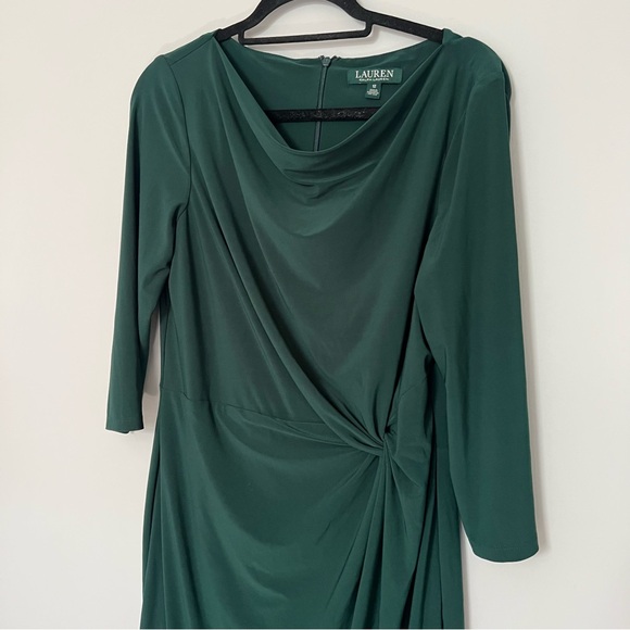 Lauren Ralph Lauren Emerald Green 3/4 Sleeve Dress Size 12 Cocktail Party Work - Picture 2 of 9